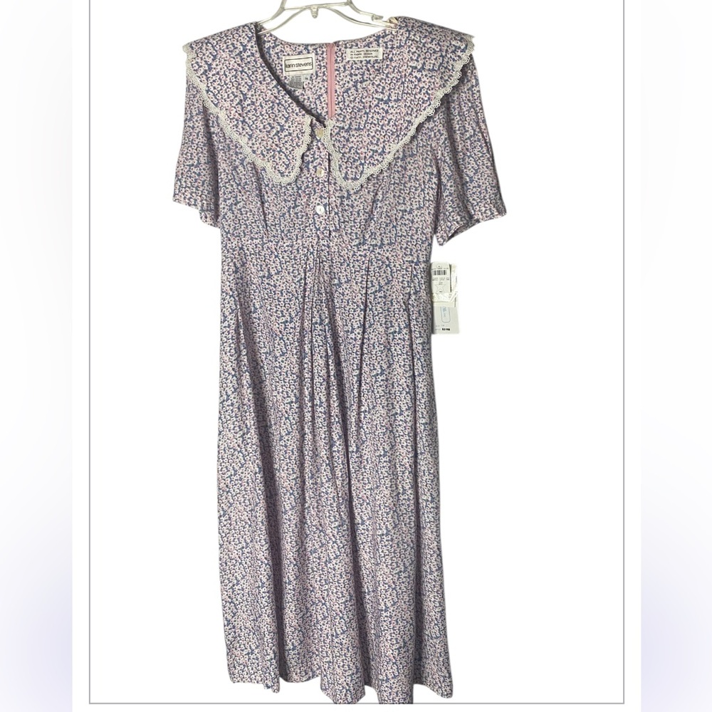 NWT Karin Stevens 90s Floral Maxi Dress 14 Gunne Sax Style Dusty Rose&Periwinkle - Picture 4 of 16